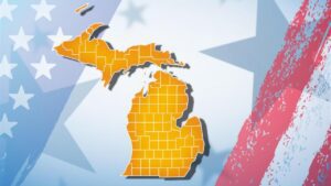 State of Michigan over patriotic background