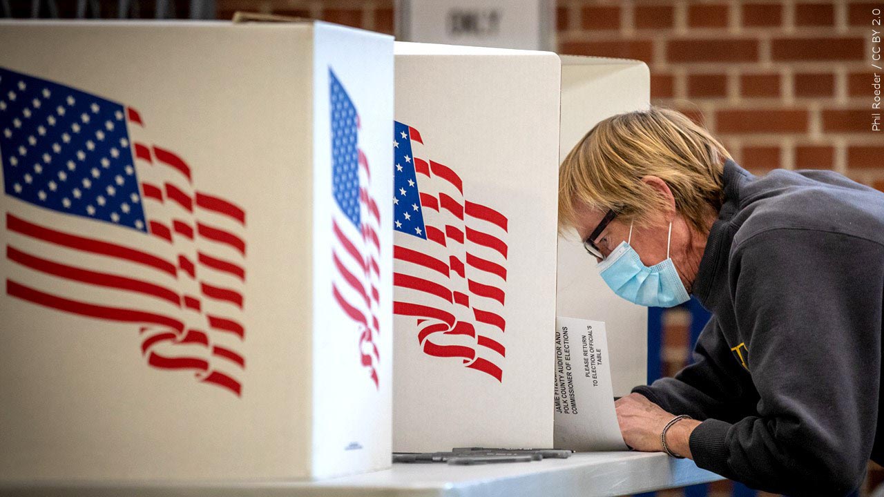 A woman cast her ballot