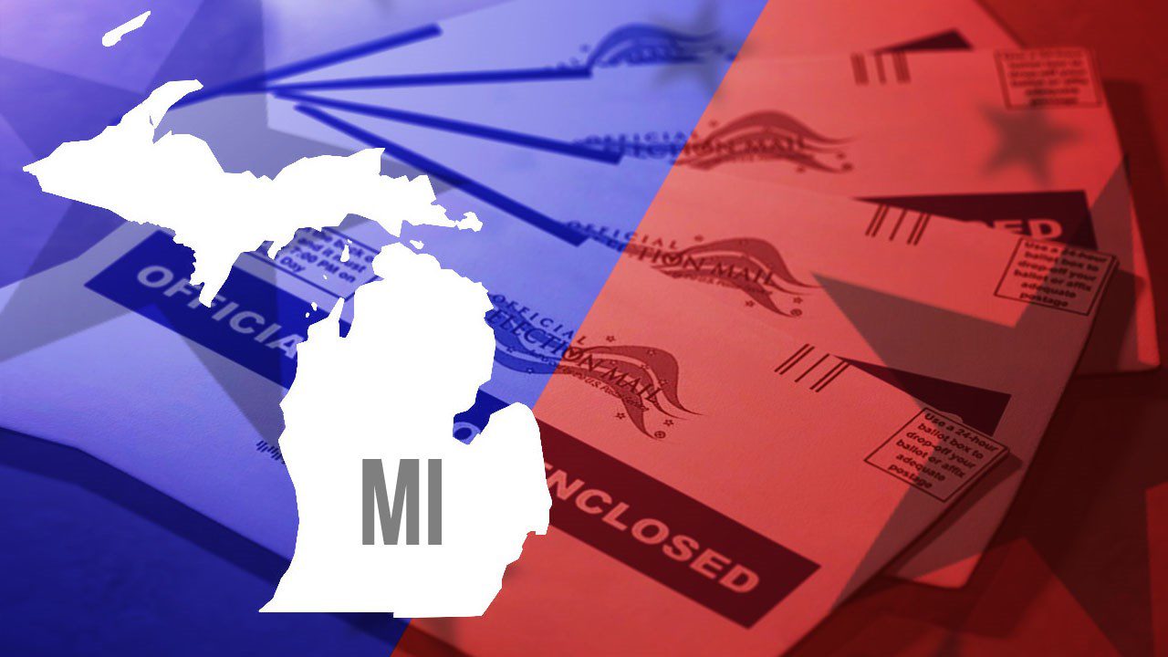 The shape of Michigan on top of a stack of ballots