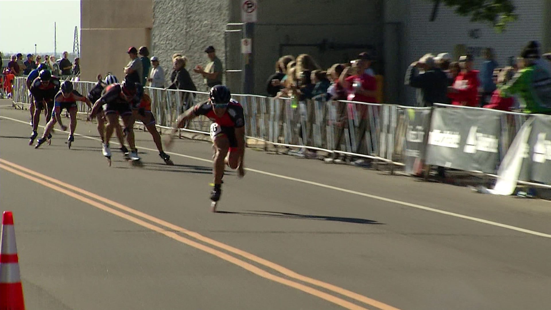 Participants in NorthShore Inline Marathon cross the finish line