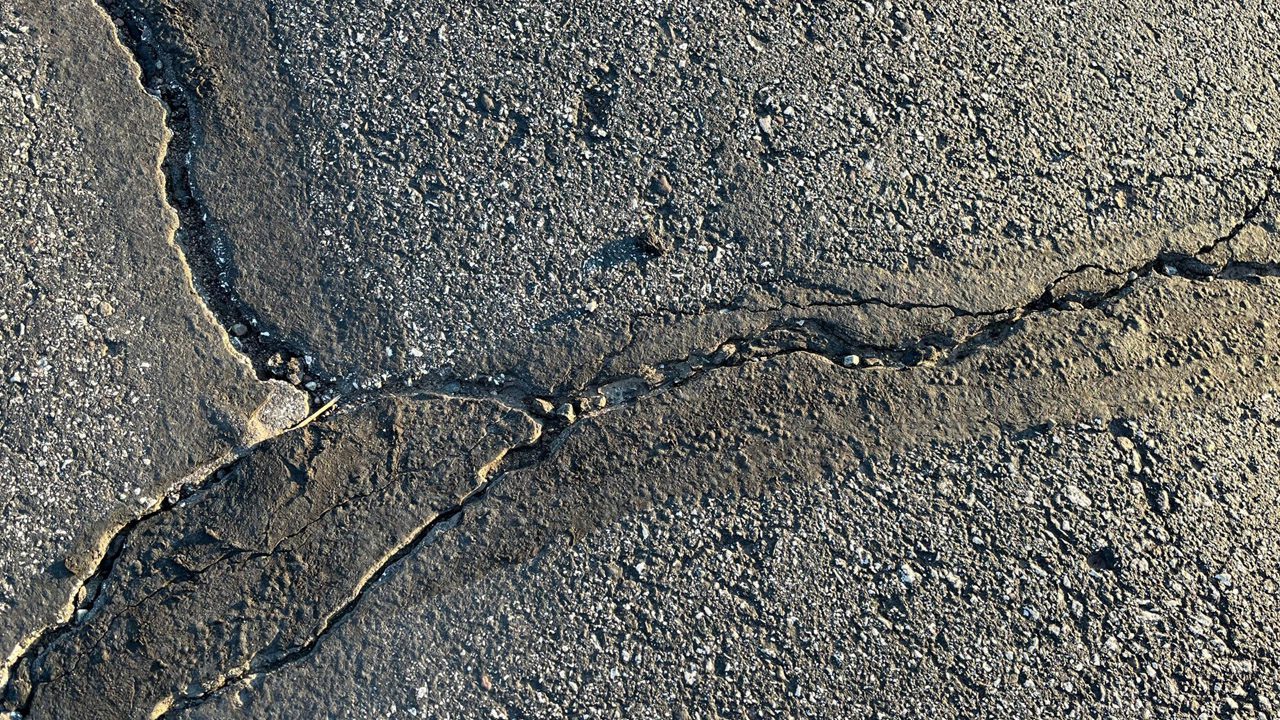 shows cracks in pavement