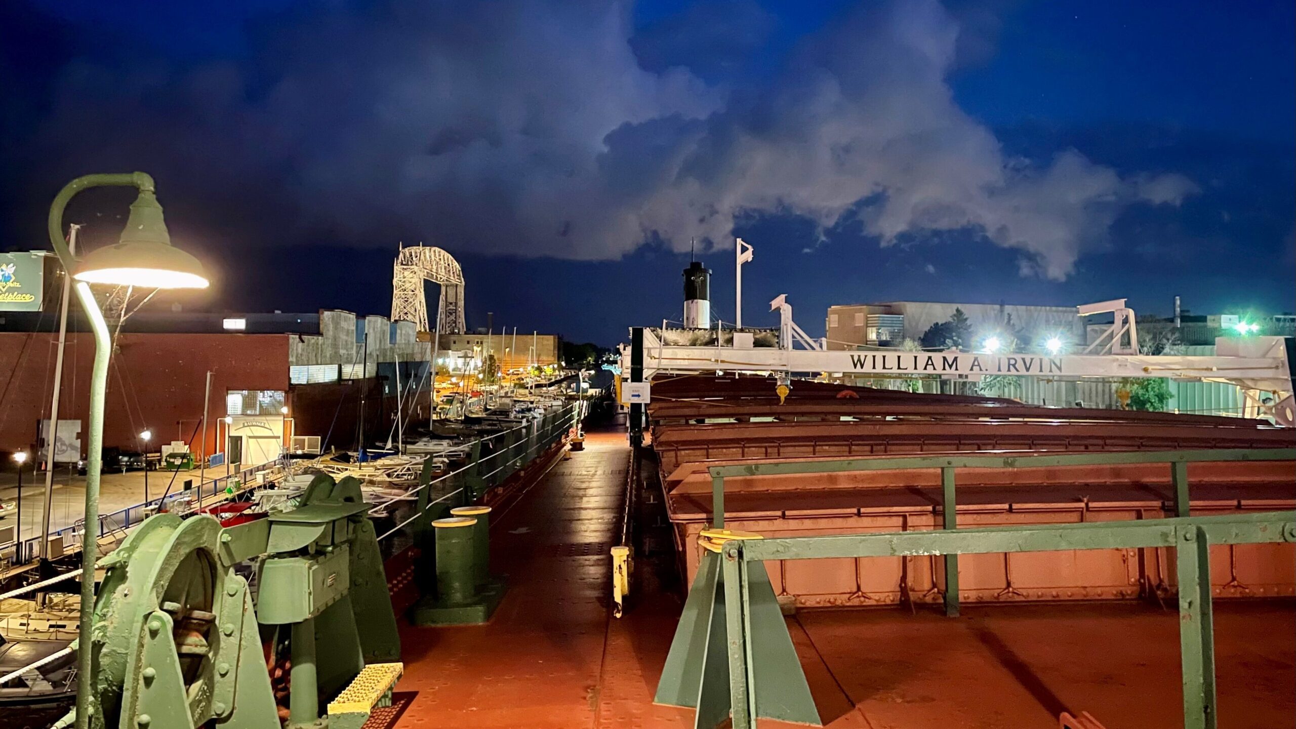 On deck of the William A. Irvin at night