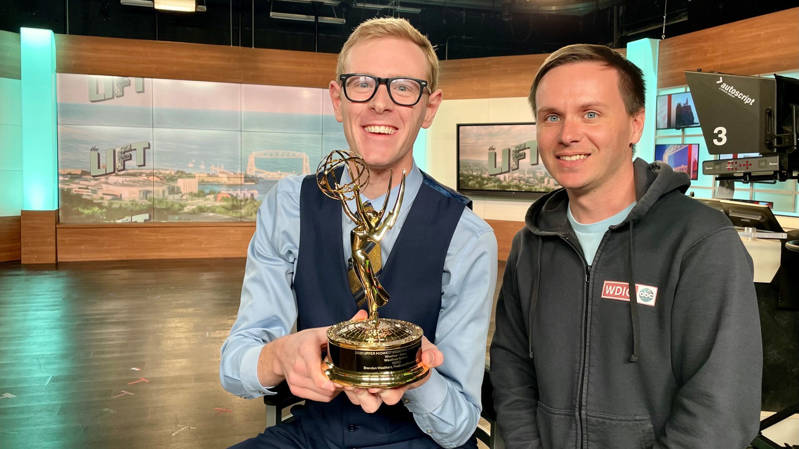 Picture of Brandon Weatherz and Kyle Aune with their Emmy
