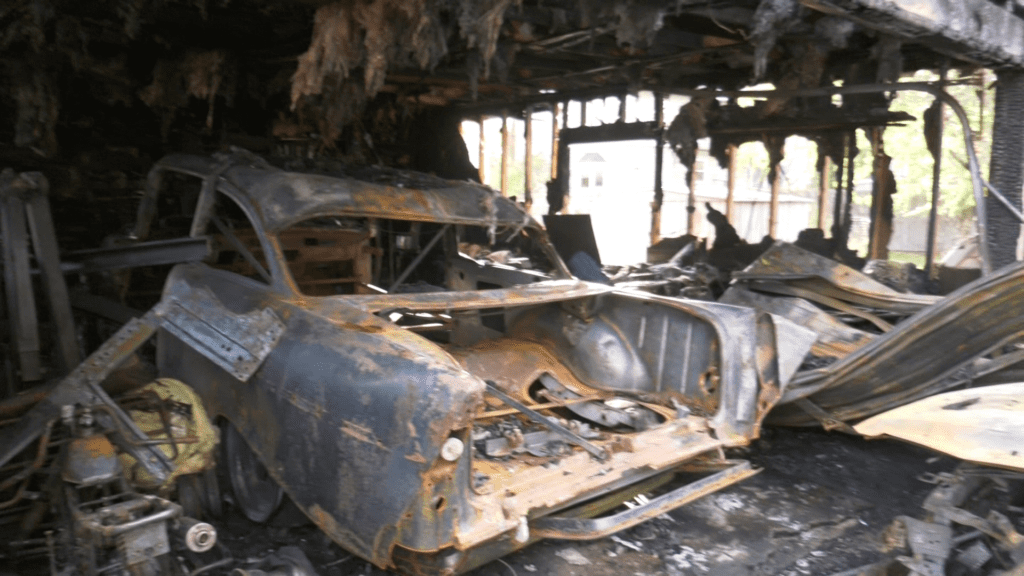 damage to a vintage car and garage by fire