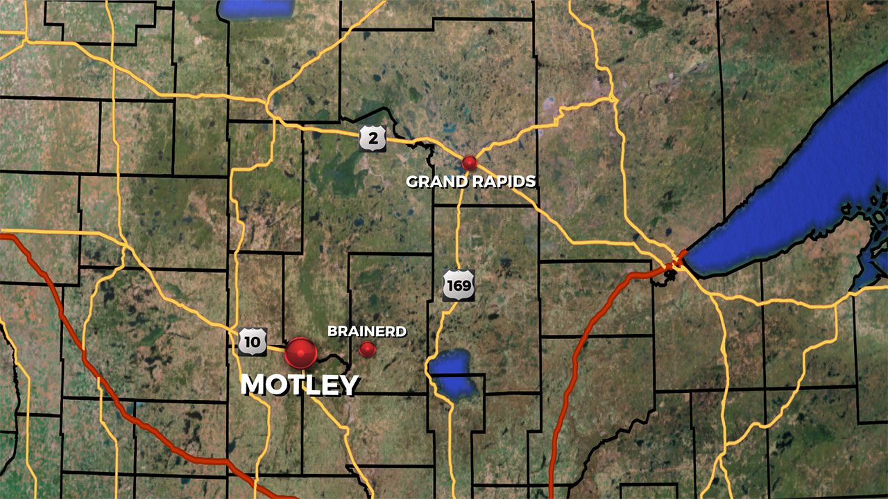 Map showing where Motley Minnesota is