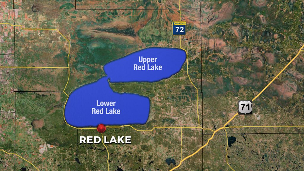 Map showing the location of Upper and Lower Red Lake in Minnesota.