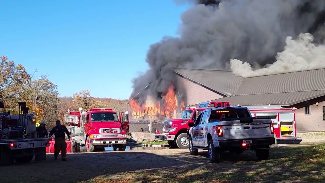 flames pour out windows at Maplelag Resort