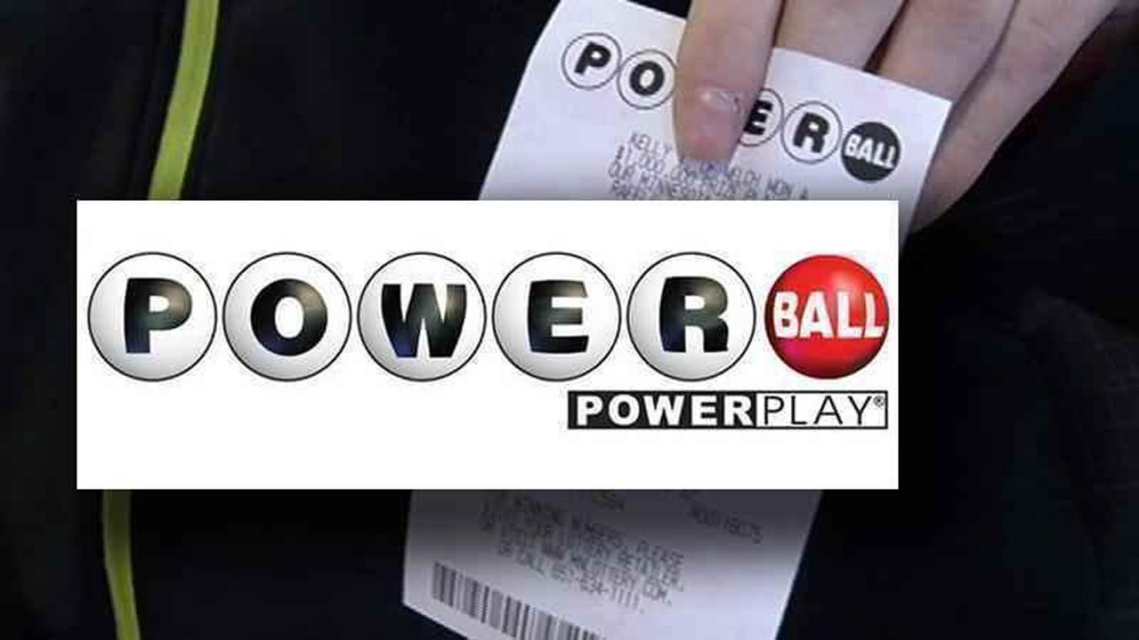 Powerball logo over a Powerball lottery ticket