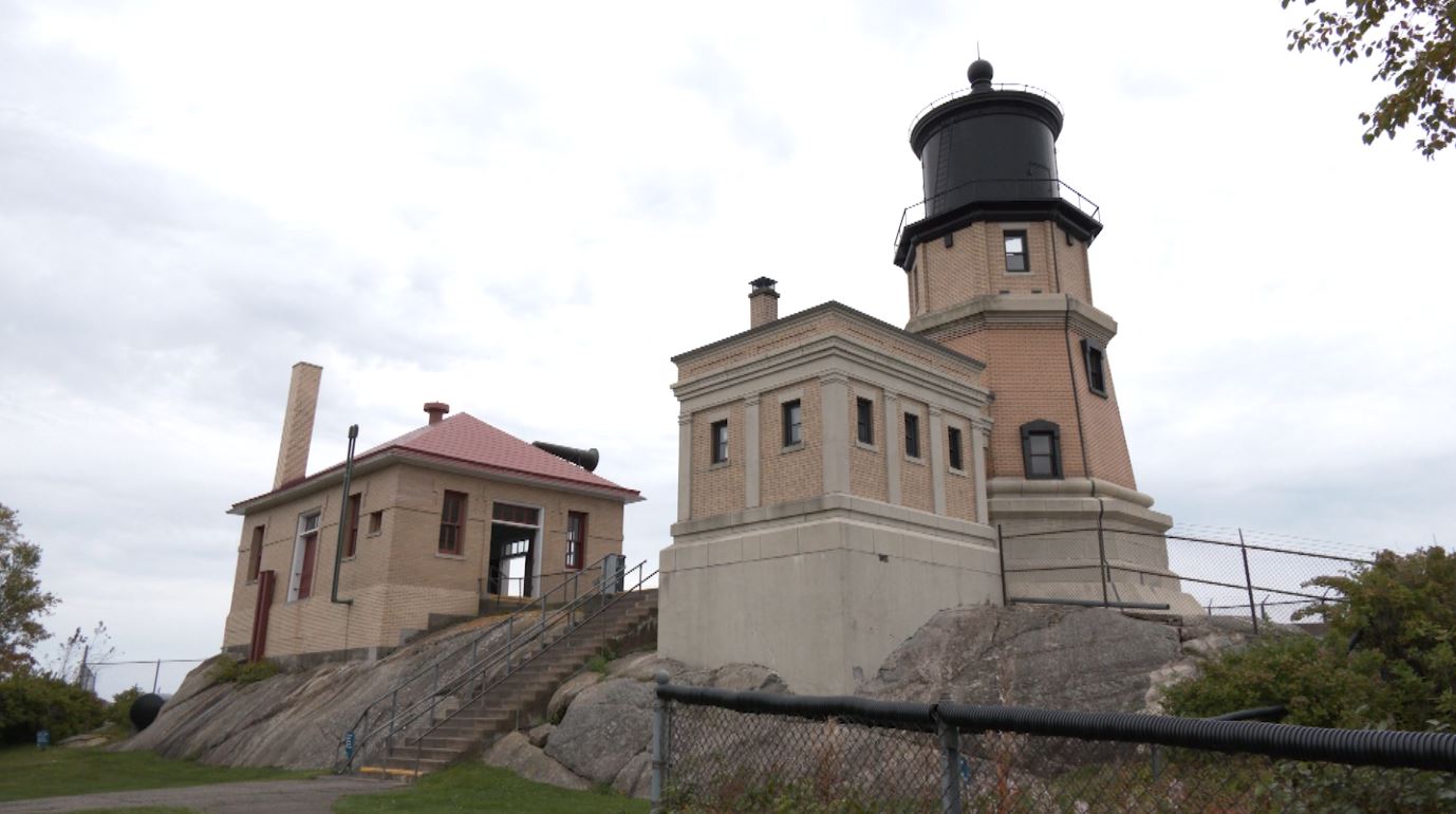 Split Rock Lighthouse under gray skies