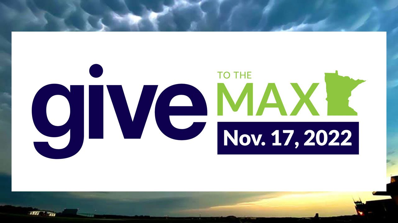 Give to the Max logo over picture of a sky