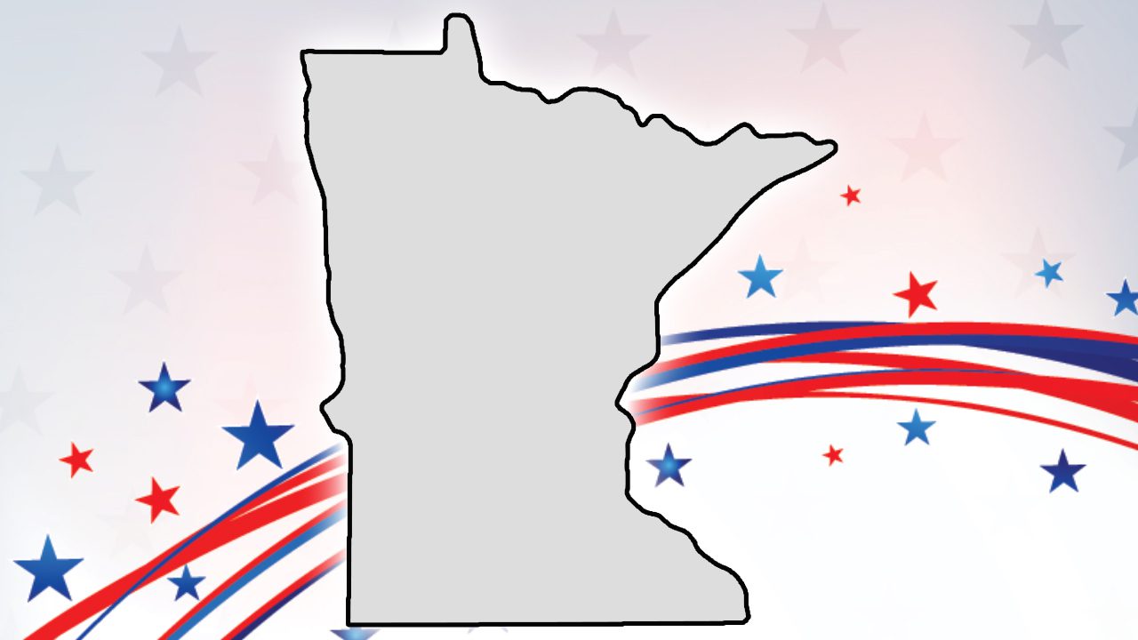 cutout of Minnesota over patriotic background
