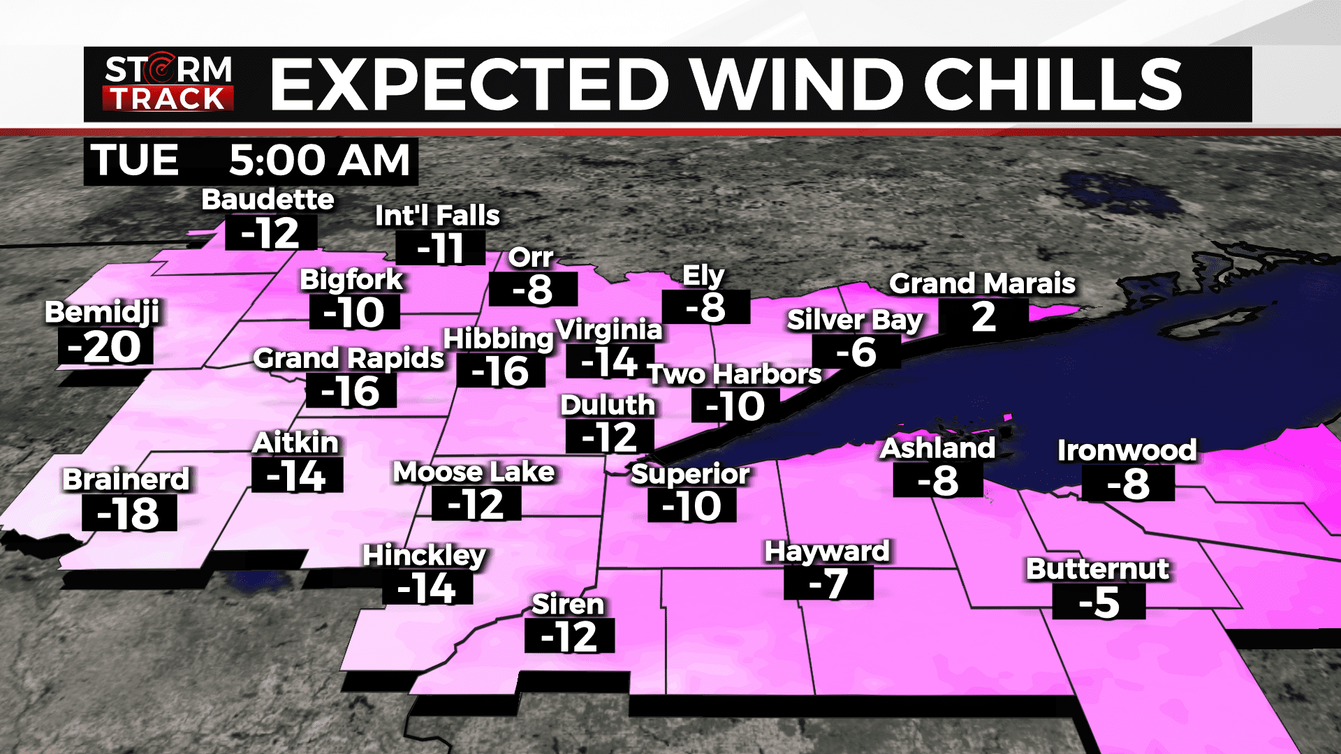 map of expected wind chills