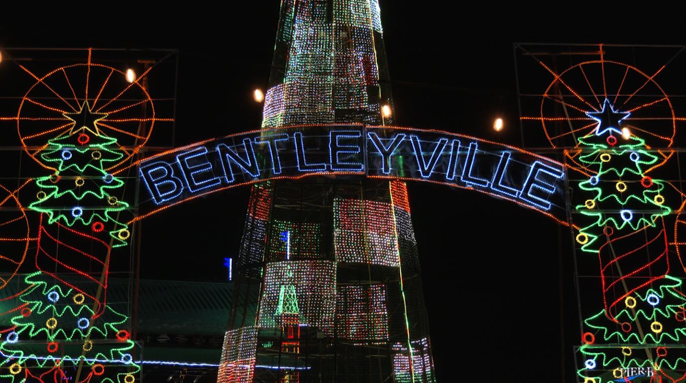 A Bentleyville lit sign