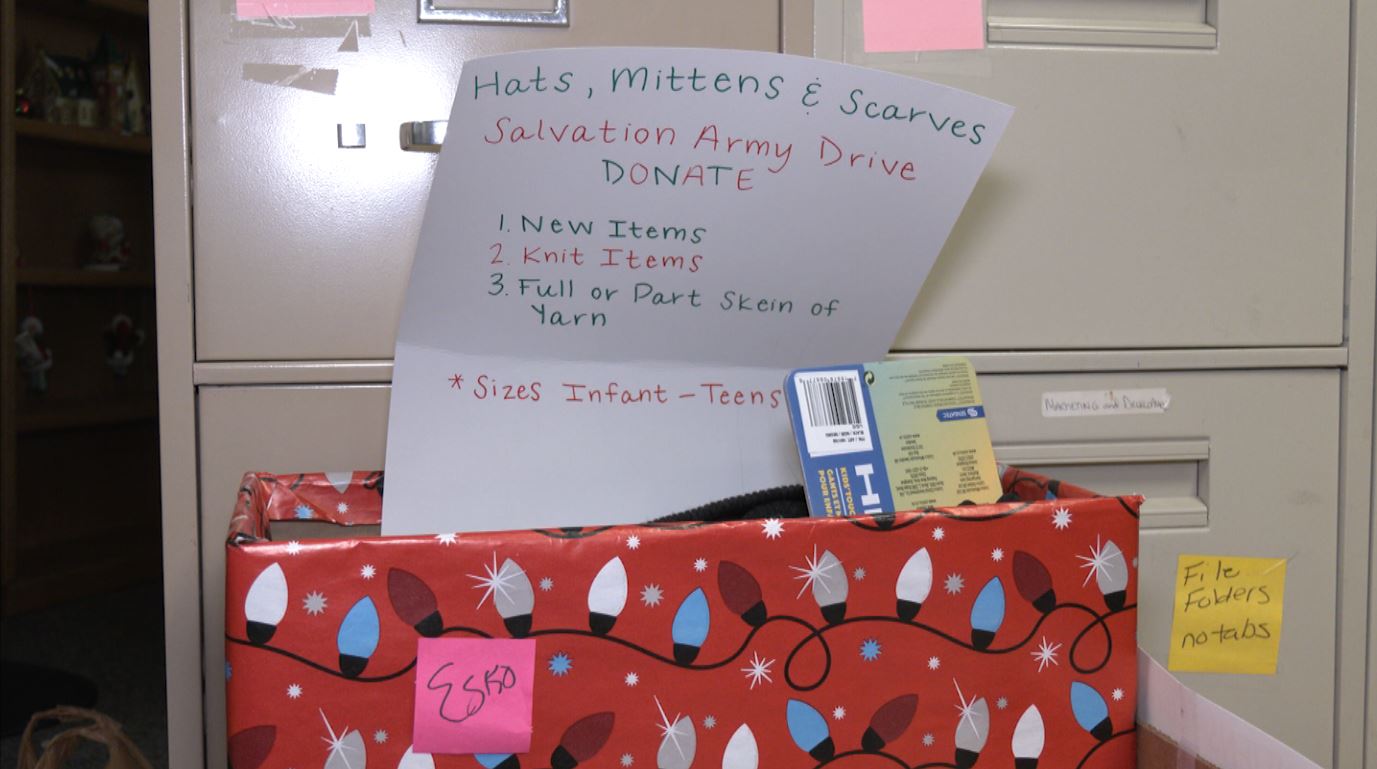 A box of donations to the Salvation Army