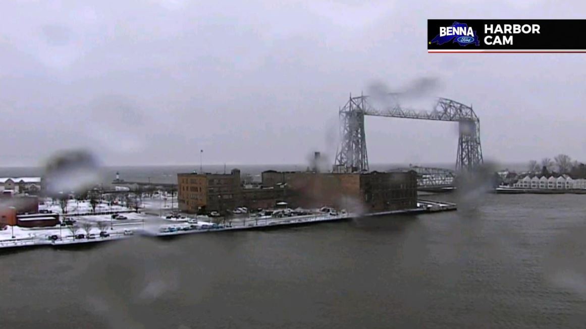 The WDIO Harbor Cam shot of the Aerial Lift Bridge on Dec. 14, 2022