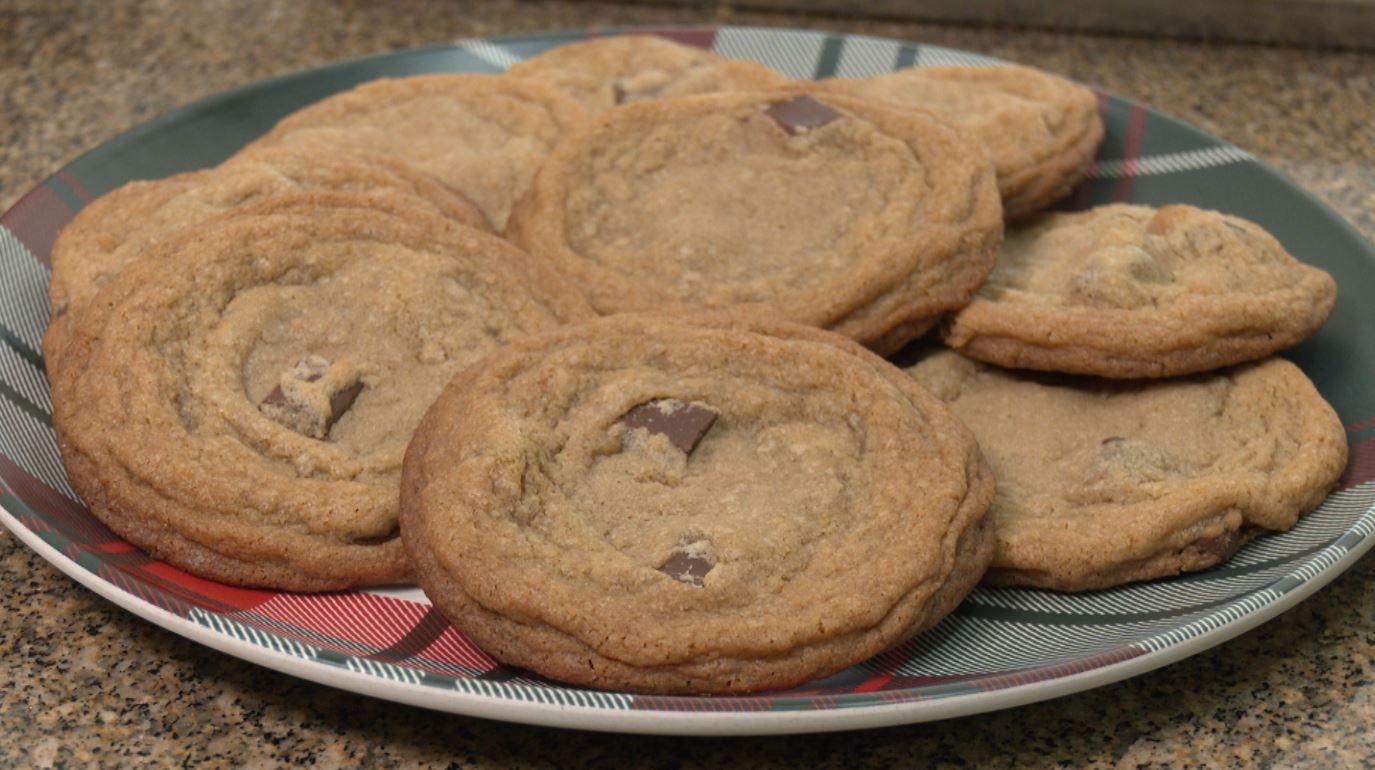 A plate of chocolate chunk cookies