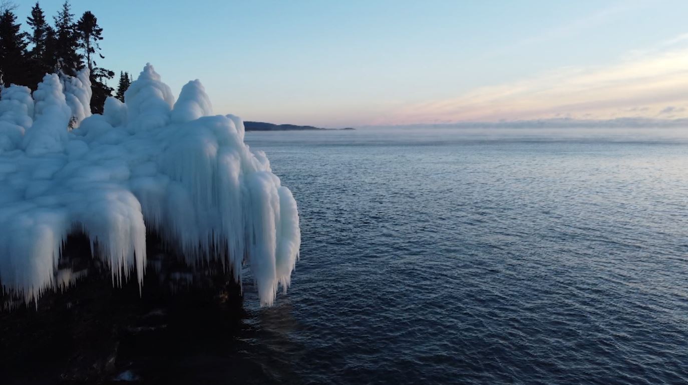 Ice drips off a rock along Lake Superior's North Shore
