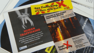 Photo of pamphlets about human trafficking.