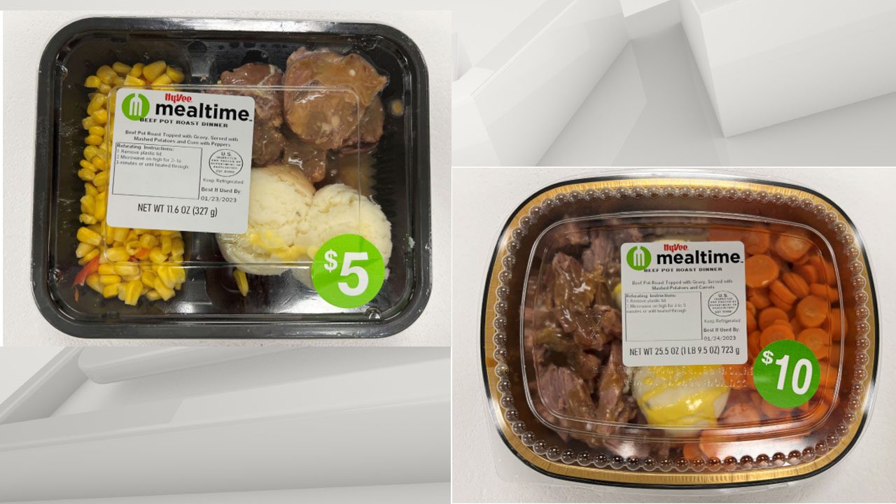 picture of two HyVee pot roast products that may contain wheat.