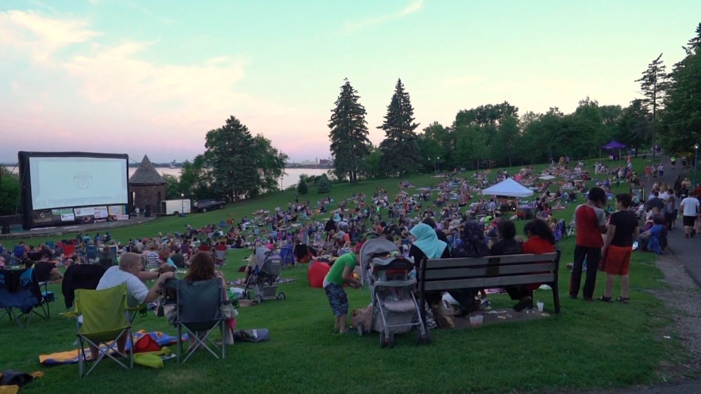 The crowd gathers for Movies in the Park