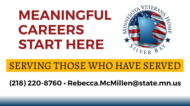 Business card for jobs at the Minnesota Veterans Home in Silver Bay.