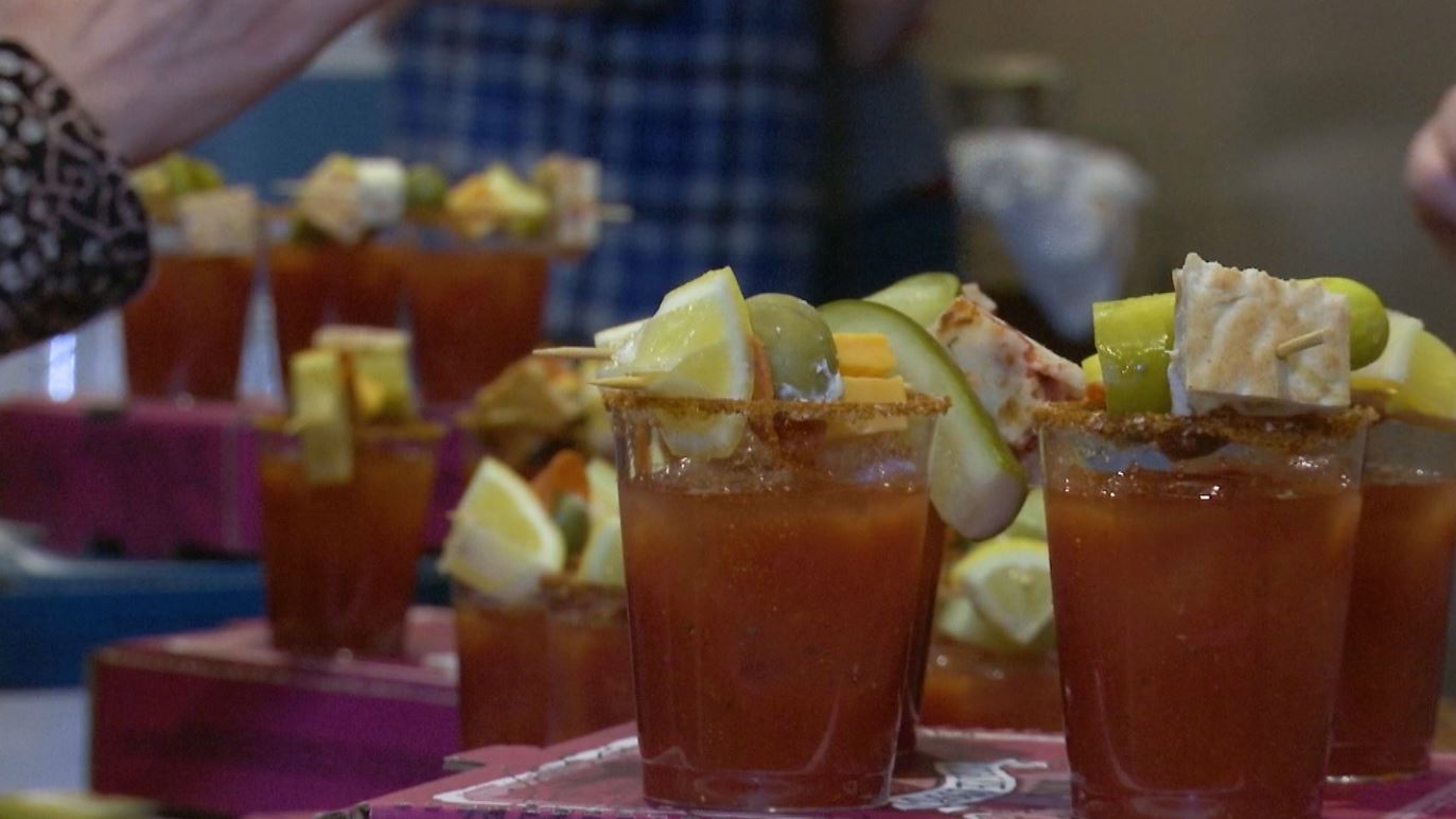 A row of bloody mary samples