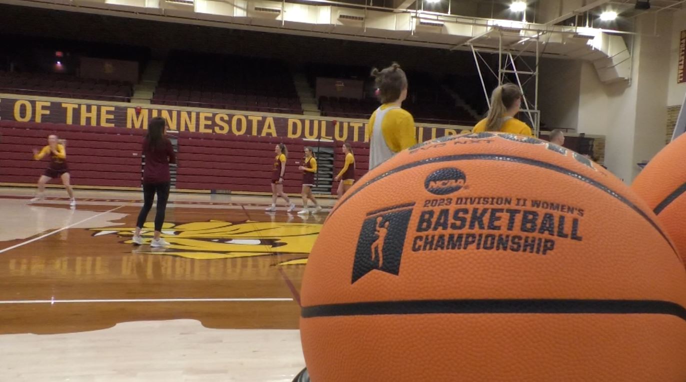 A basketball on the ground at the UMD Women's team practice