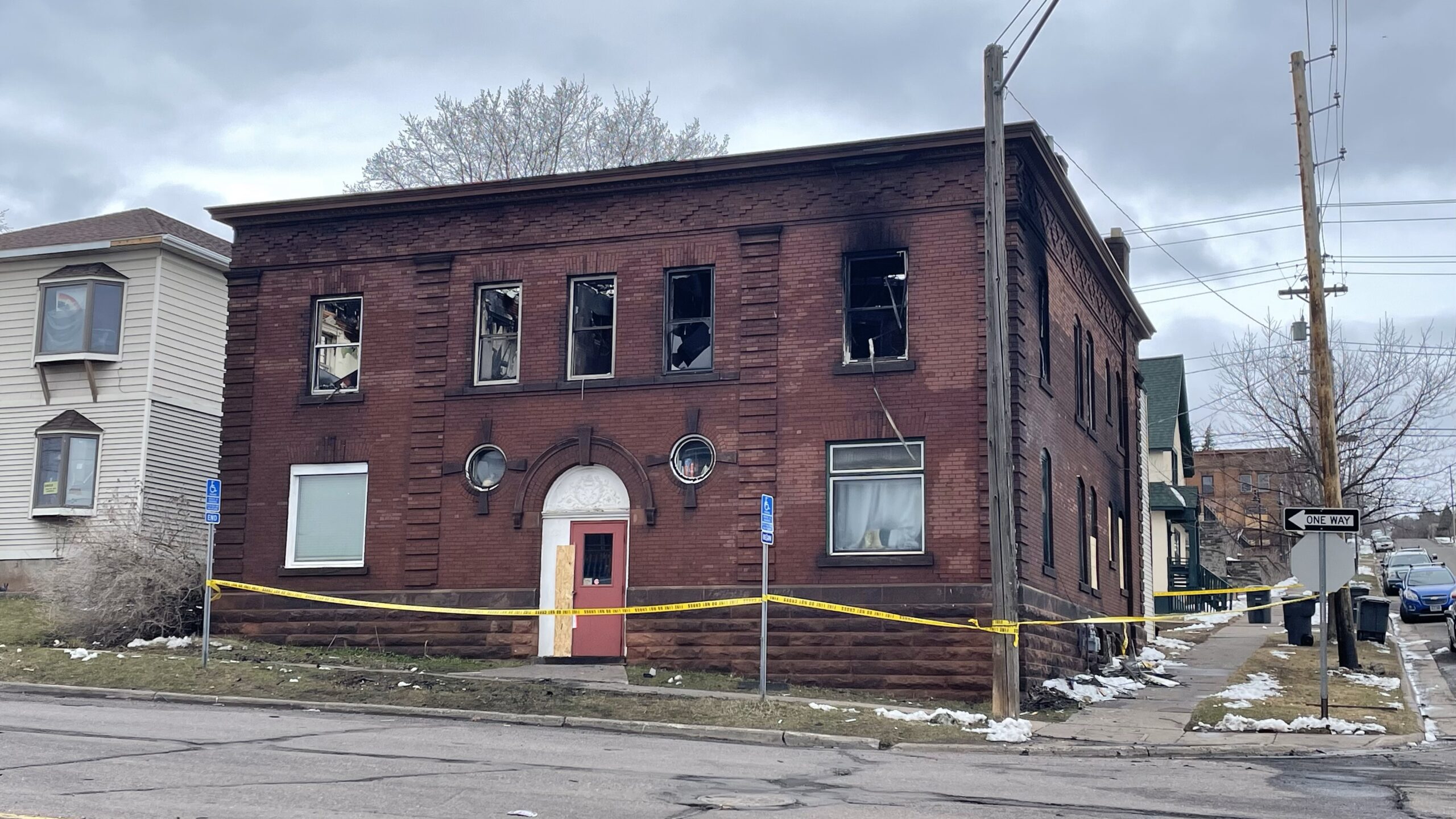 Fire-damaged apartment building