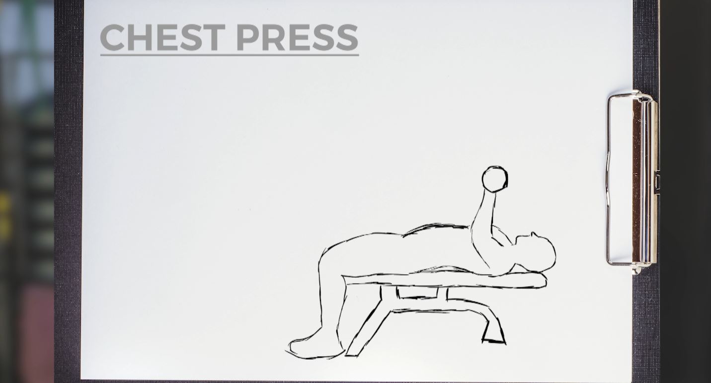 A sketch of a person doing a chest press