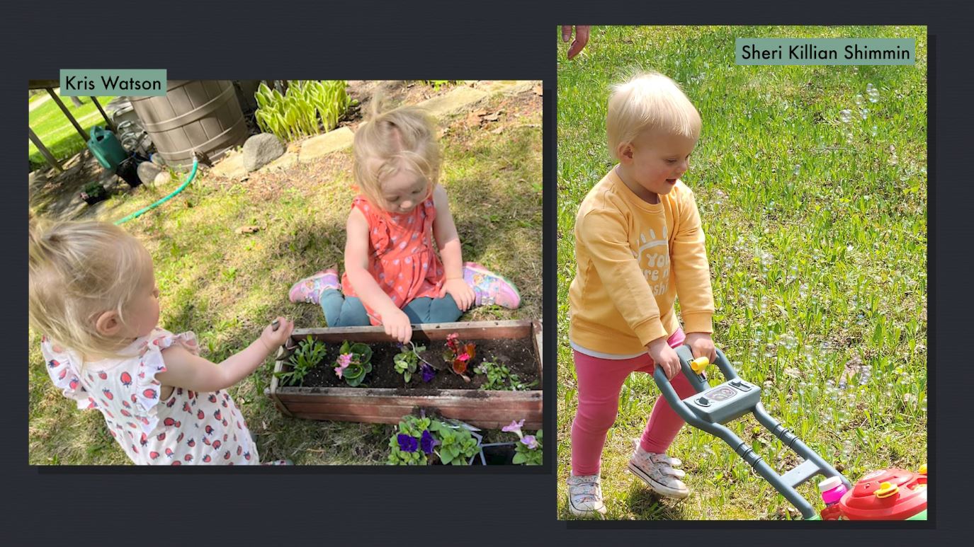 Little kids help with gardening and lawn care
