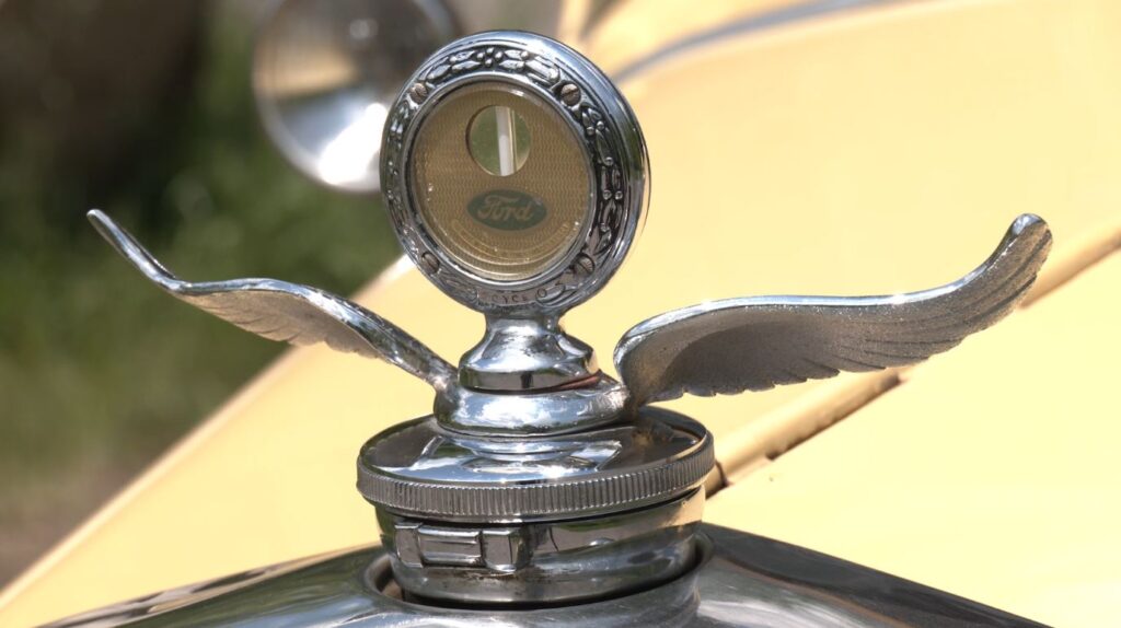 The Ford logo on the Model A