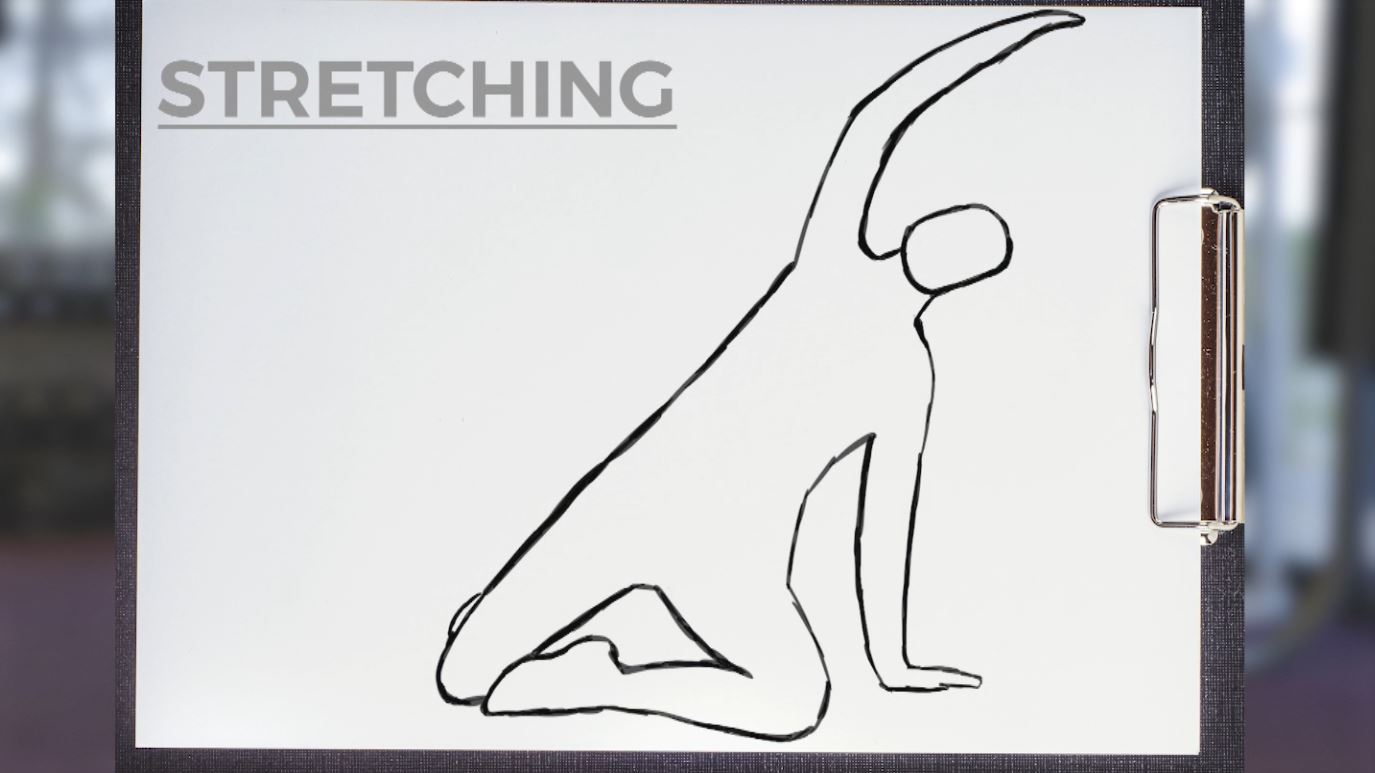 A sketch of a person doing a mermaid stretch