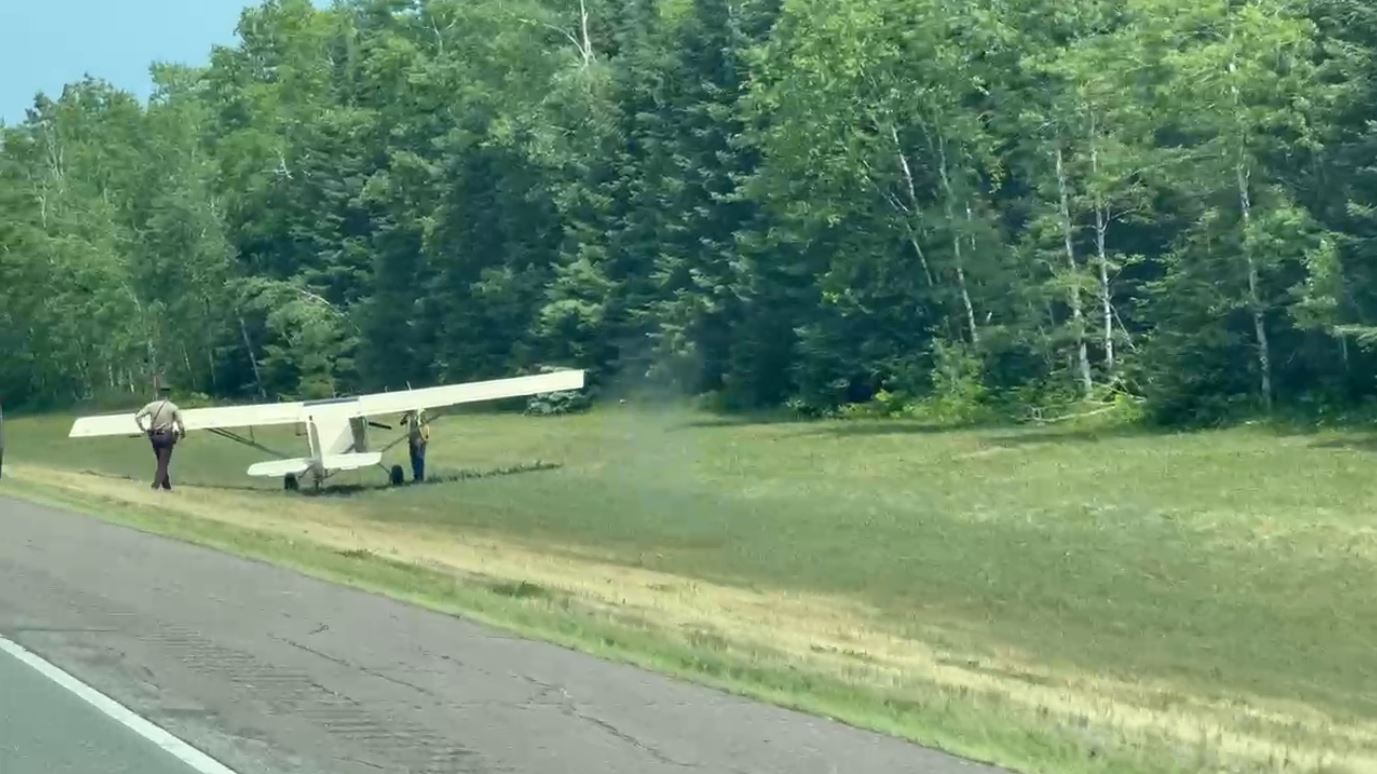 A small plane made an emergency landing on I-35 and went into the ditch.