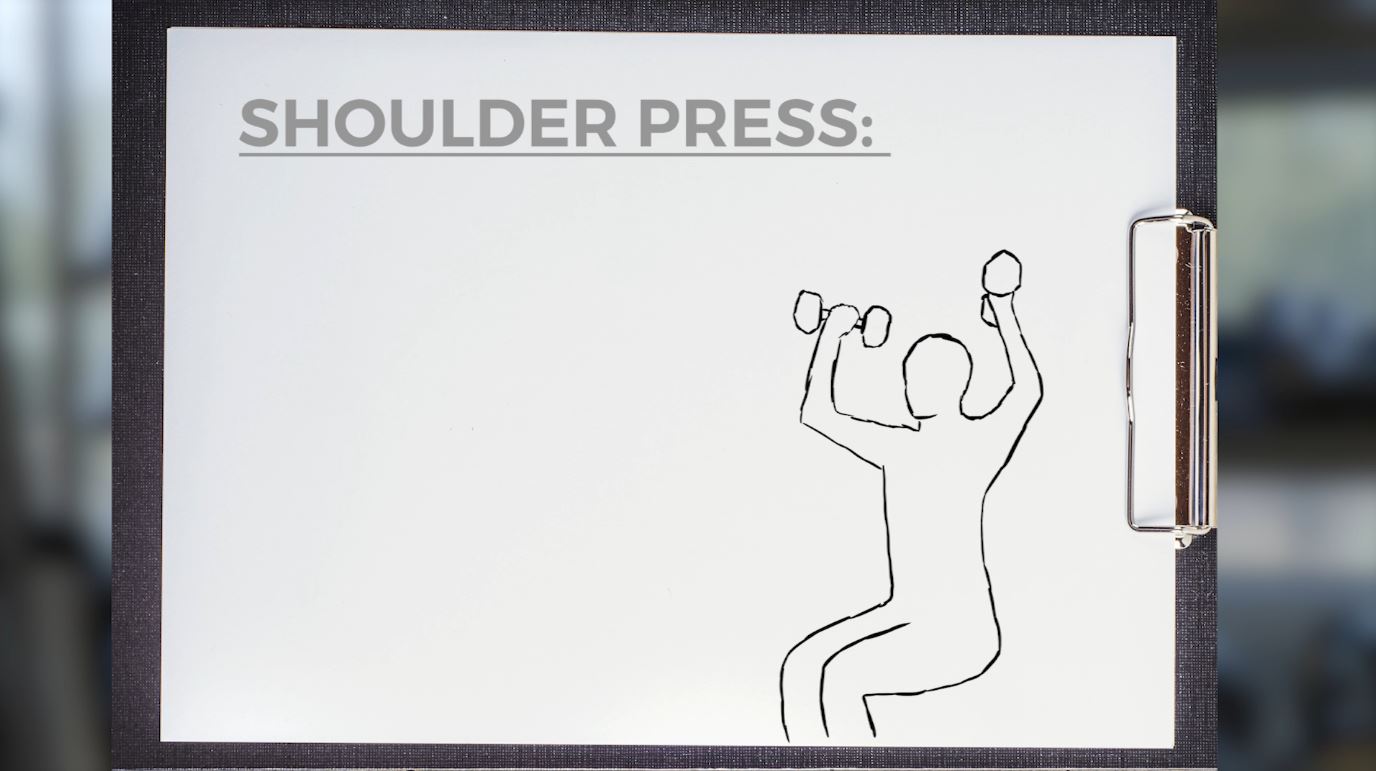 A sketch of a person doing a shoulder press
