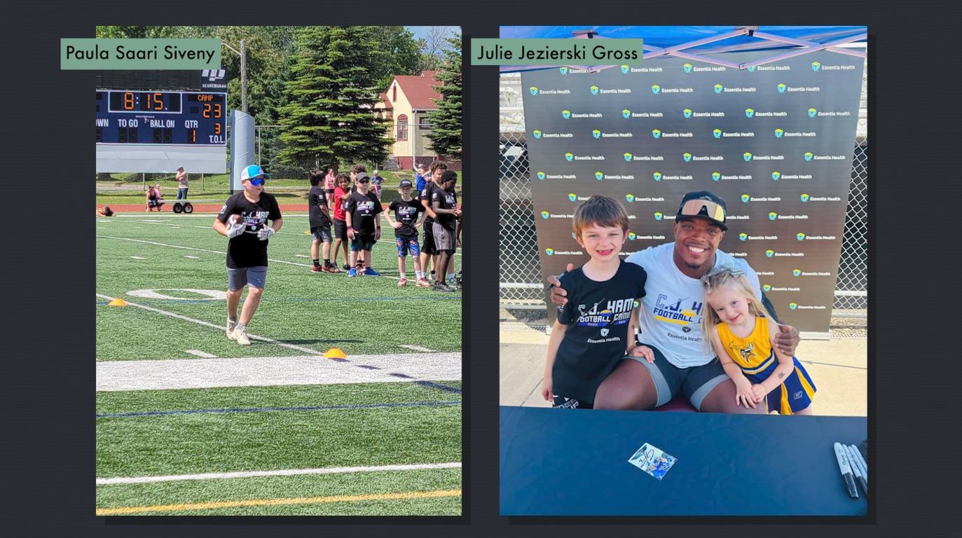 Two photos from CJ Ham's football camp
