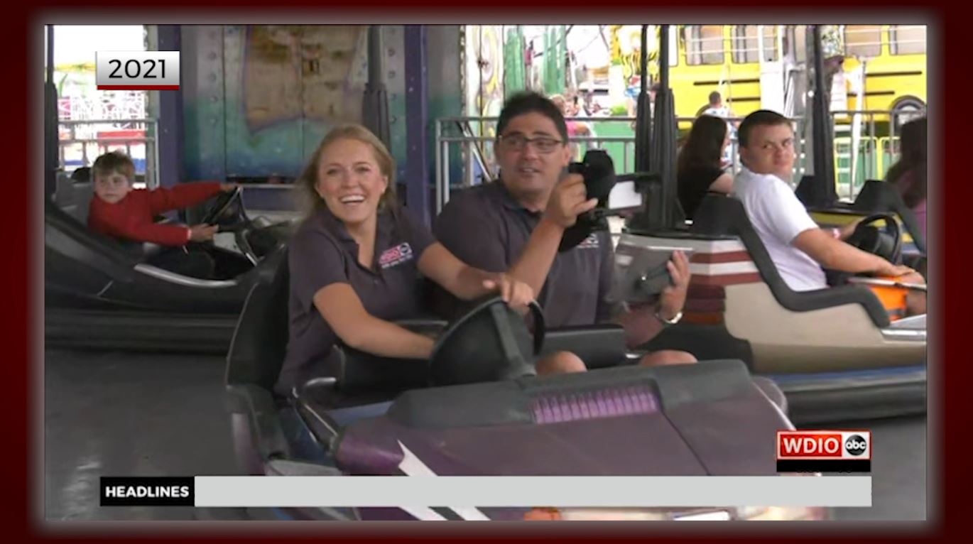 Baihly and Justin try out the bumper cars at the Head of the Lakes Fair in 2021