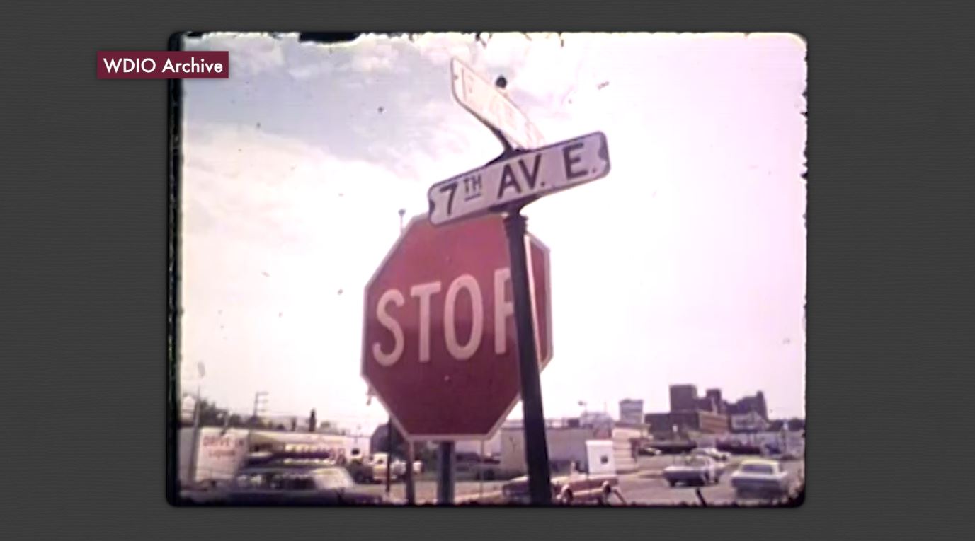 A stop sign at the intersection of 4th St. and 7th Ave. E in August 1972
