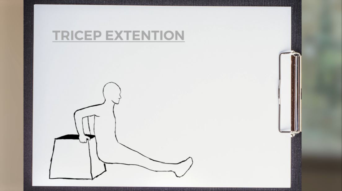 A sketch of a person doing a tricep dip