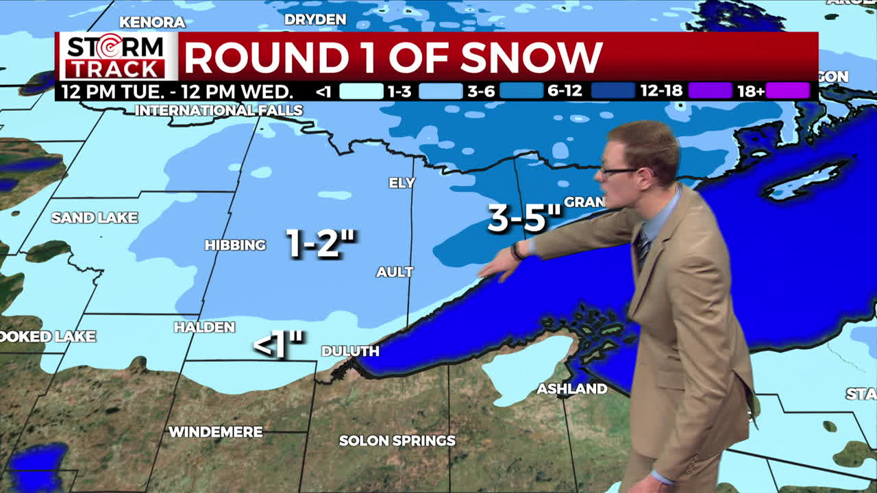 Brandon showing snow totals for Tuesday into Wednesday