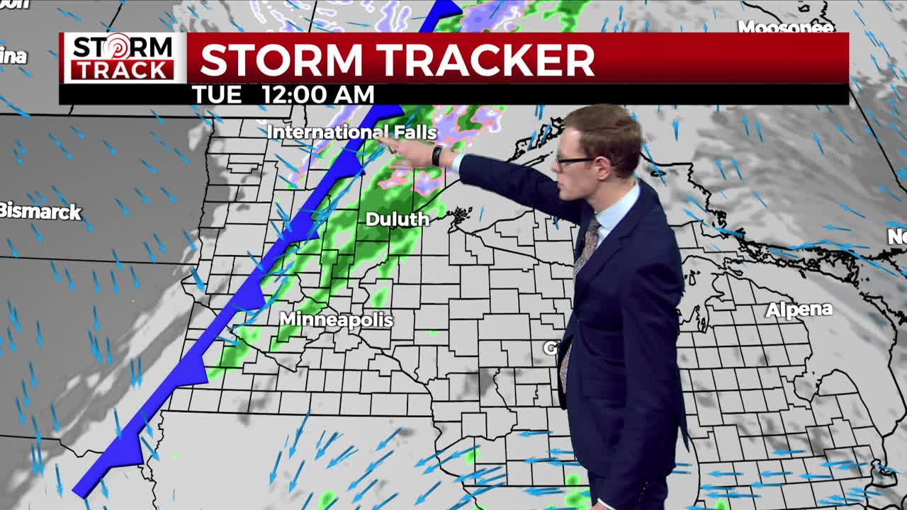 Brandon showing the forecast radar for midnight