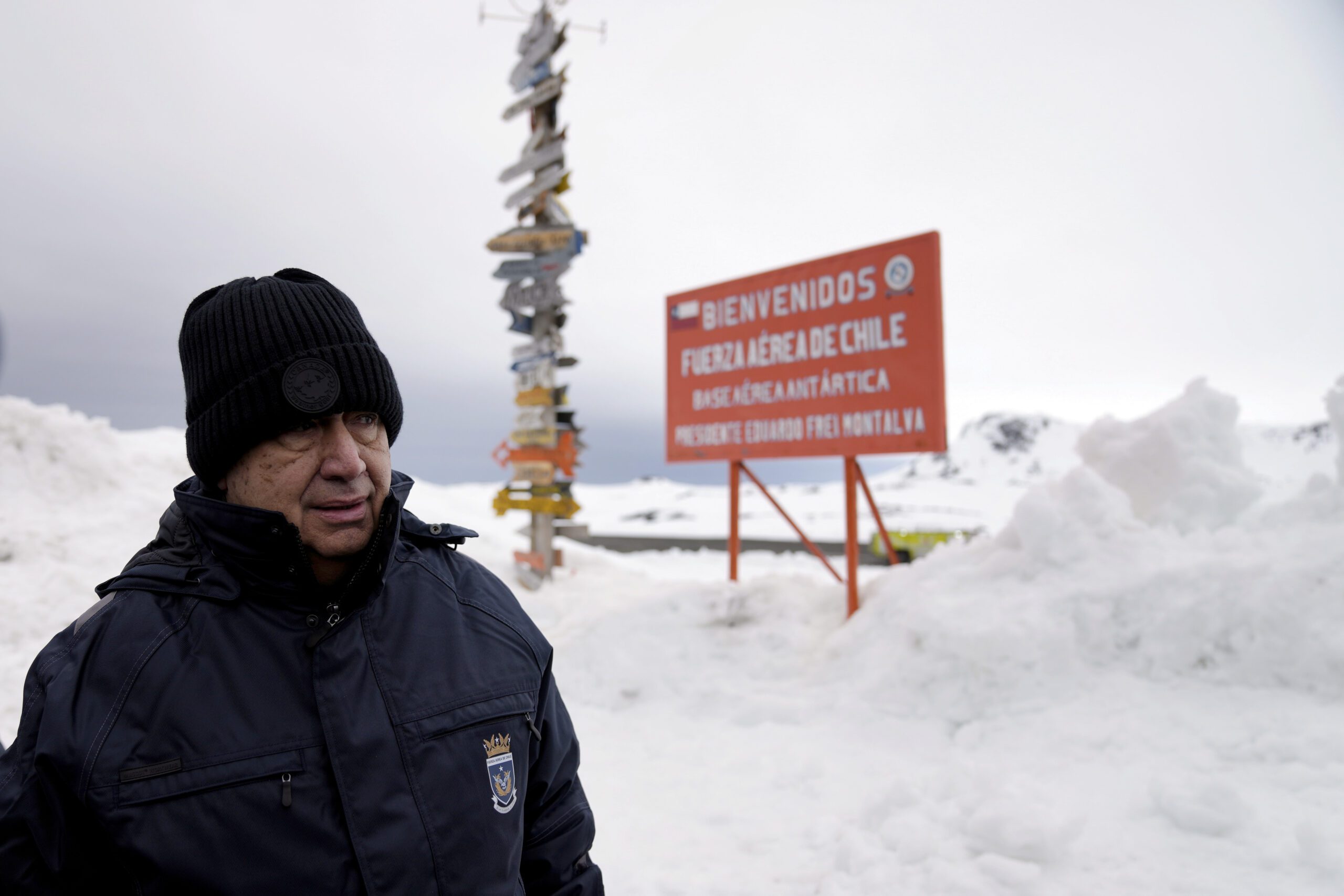 United Nations Secretary-General Antonio Guterres stands outside the Chilean Eduardo Frei Air Force Base in King George Island, Antarctica.