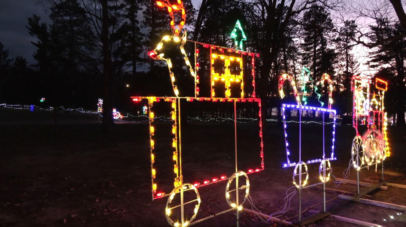 A train made out of lights