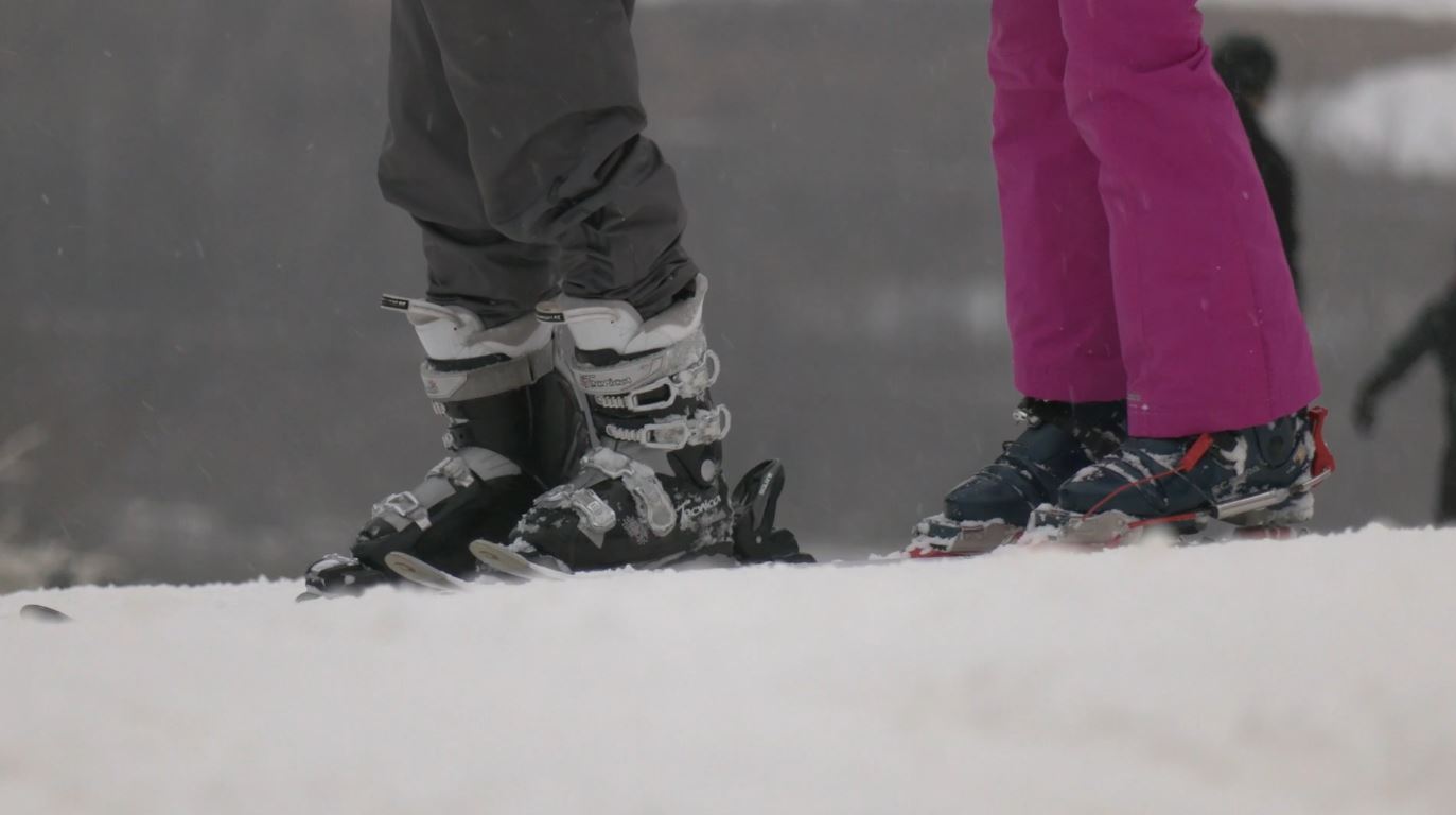 Ski boots at Spirit Mountain on opening day