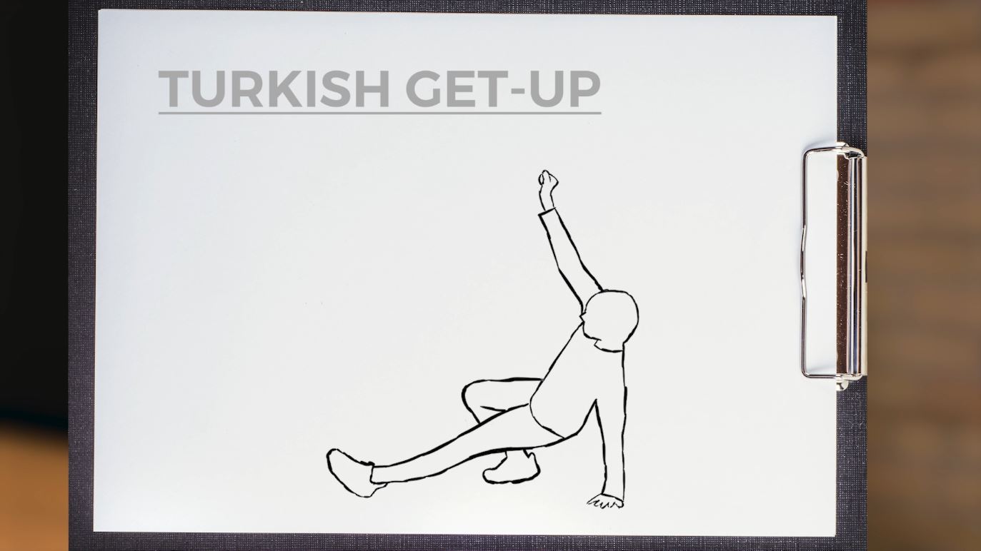 A sketch of a person doing a Turkish Get-up