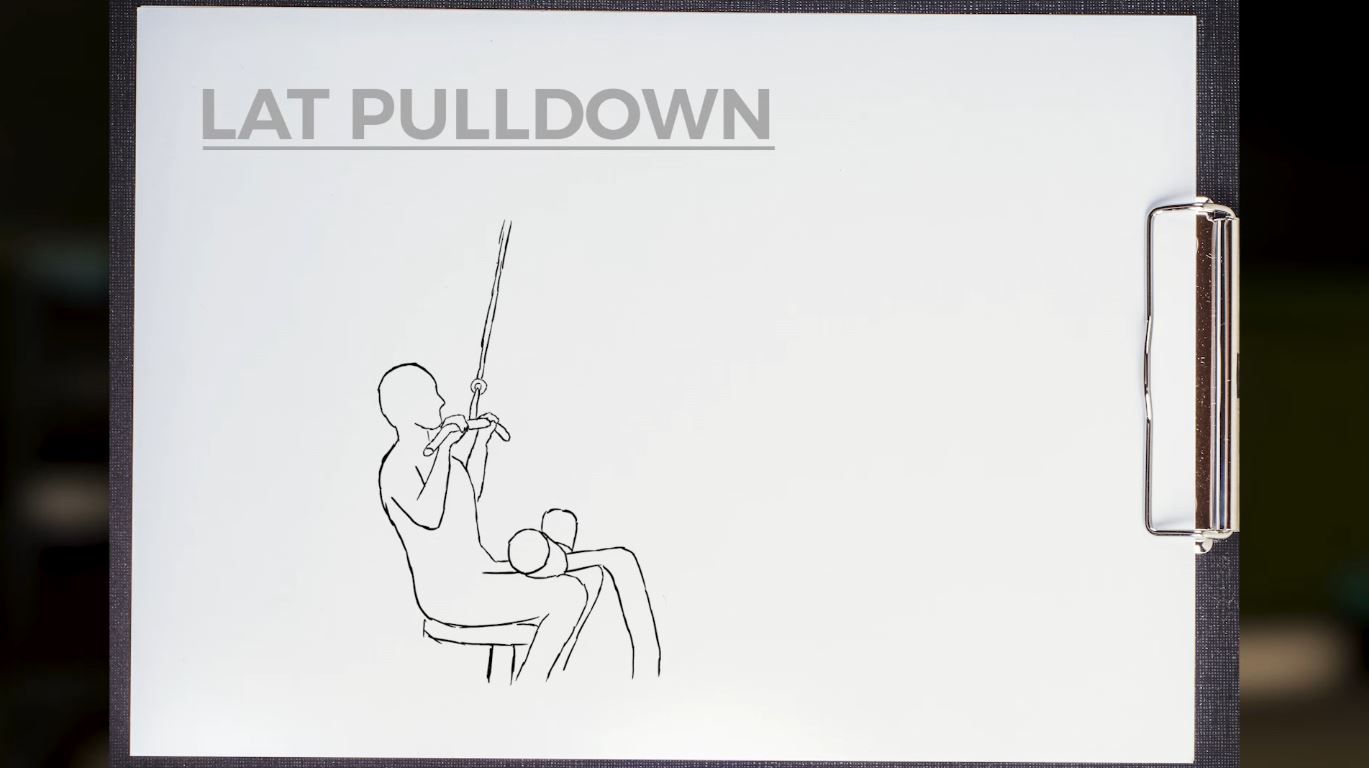 A sketch of a person doing a lat pulldown