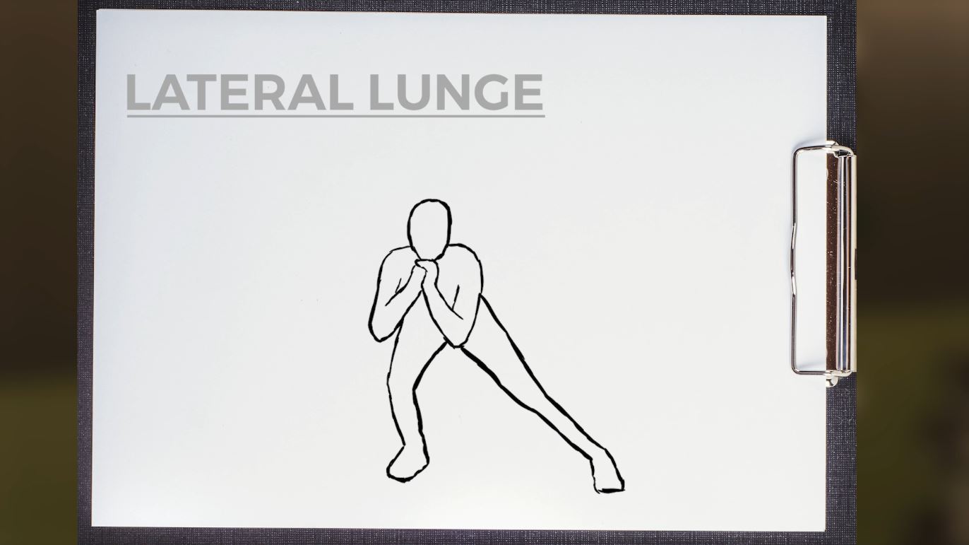 A sketch of a person doing a lateral lunge
