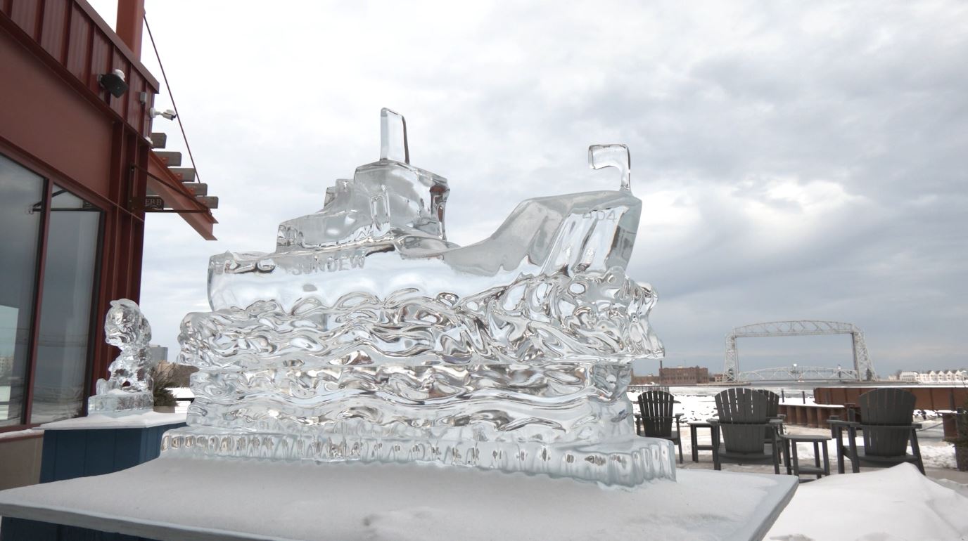 The Sundew ice sculpture outside Pier B