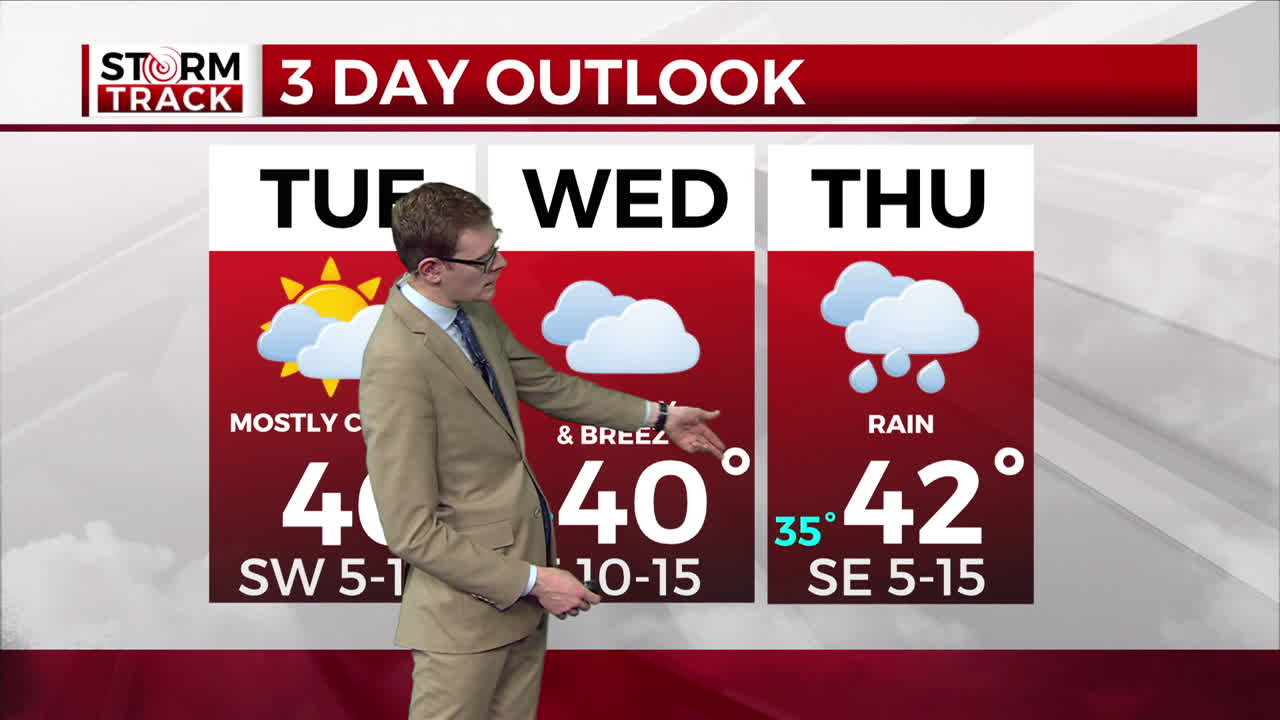 Brandon showing the three day forecast for Tuesday through Thursday