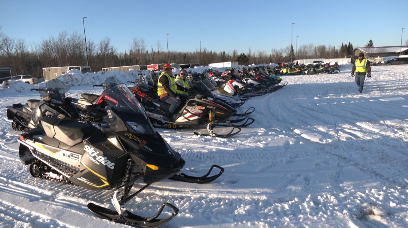 Snowmobiles at the 2023 Black Woods Blizzard Tour