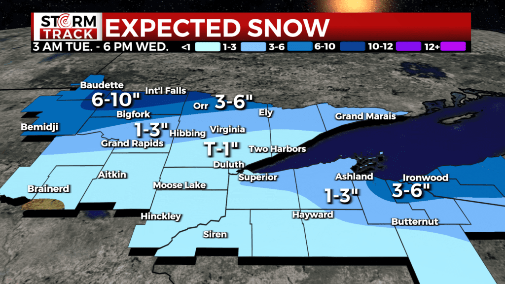 Map of expected snow amounts